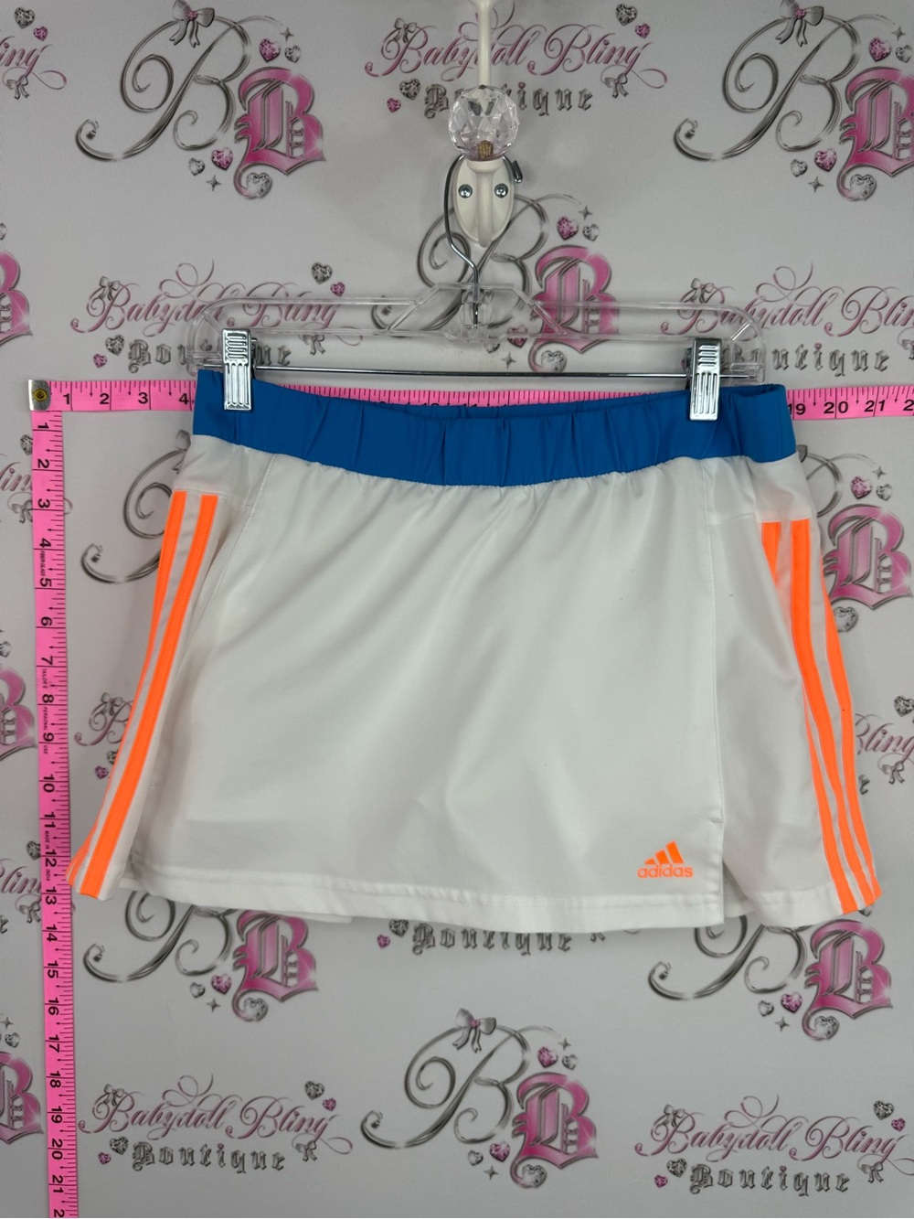 adidas White Skort with Blue Waistband and Neon Orange Stripes